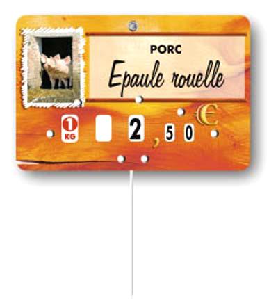 Etiquette : Paprika Porc à texte - 8x12 cm (avec roulettes & pique inox) 1 Etiquette : Paprika Porc à texte - 8x12 cm (avec roulettes & pique inox)
