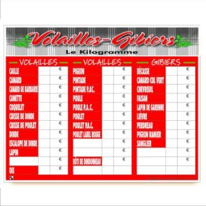 Panneau prix : Tendance rouge volailles & gibiers - 50x40 cm