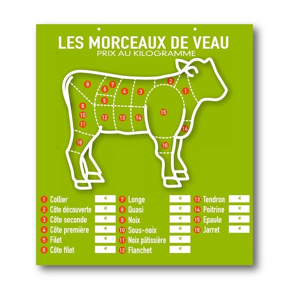 Panneau prix : Presto Veau - 45x49 cm (avec feutre) 1 Panneau prix : Presto Veau - 45x49 cm (avec feutre)