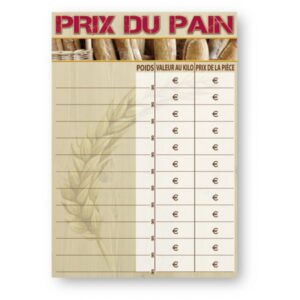 Panneau prix : Fournil Prix du pain - 40x30 cm (chiffres & feutre à sec)