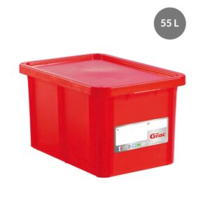 Bac & Couvercle HACCP PEHD Rouge 55 L - 600x400x334 mm (Gilac)