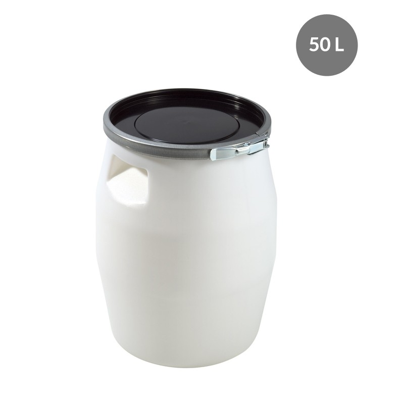 Fût 50 L PEHD Blanc avec couvercle noir - Ø 393x540 mm (Gilac) 1 Fût 50 L PEHD Blanc avec couvercle noir - Ø 393x540 mm (Gilac)