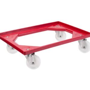 Socle 4 roues pivotantes PA Rouge chape Inox - 613x414x172 mm