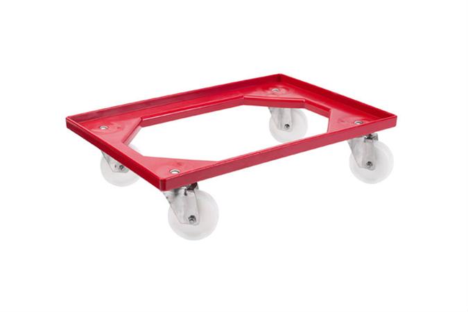 Socle 4 roues pivotantes PA Rouge chape Inox - 613x414x172 mm 1 Socle 4 roues pivotantes PA Rouge chape Inox - 613x414x172 mm