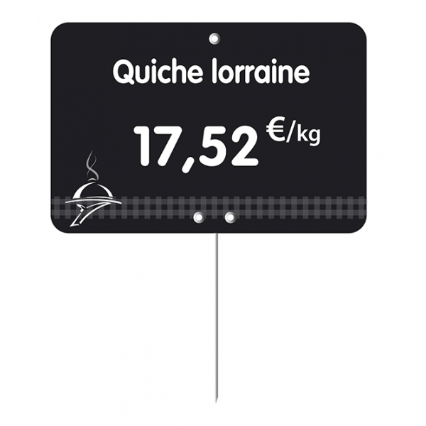 Etiquette : Noire א texte et prix dיcor Charcuterie Traiteur - 8x12 cm (pique inox) 1 Etiquette : Noire א texte et prix dיcor Charcuterie Traiteur - 8x12 cm (pique inox)