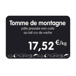 Etiquette : Noire א texte et prix dיcor Fromage - 8x12 cm