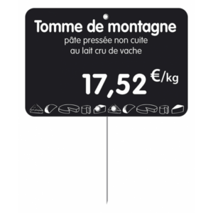 Etiquette : Noire א texte et prix dיcor Fromage - 6x8 cm (pique inox)