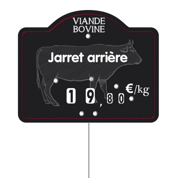Etiquette : Maestro Viande Bovine א texte - 9x12 cm (avec roulettes & pique inox) 1 Etiquette : Maestro Viande Bovine א texte - 9x12 cm (avec roulettes & pique inox)