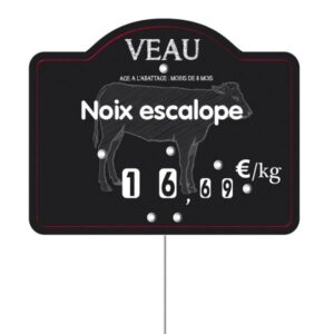 Etiquette : Maestro Veau א texte - 9x12 cm (avec roulettes & pique inox)