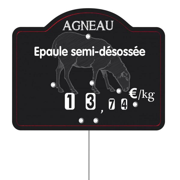 Etiquette : Maestro Agneau א texte - 9x12 cm (avec roulettes & pique inox) 1 Etiquette : Maestro Agneau א texte - 9x12 cm (avec roulettes & pique inox)