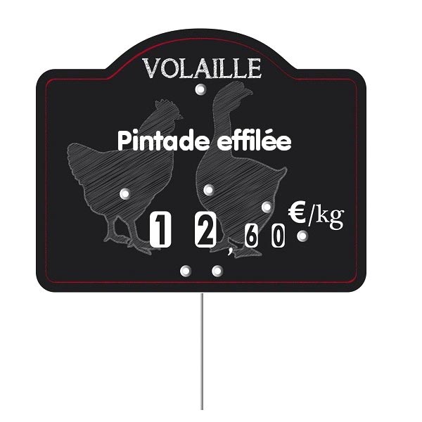 Etiquette : Maestro Volaille א texte - 9x12 cm (avec roulettes & pique inox) 1 Etiquette : Maestro Volaille א texte - 9x12 cm (avec roulettes & pique inox)