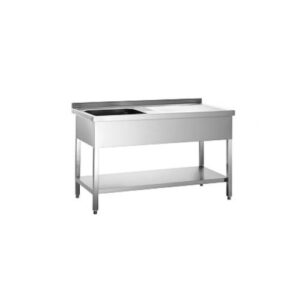 1200x600x880 mm - 1 Cuve de 400x500x300 mm - Plonge sur pieds avec étagère basse + 1 égouttoir à droite