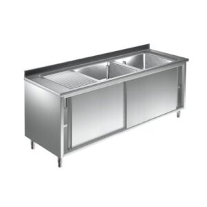 1800x700x880 mm - 2 Cuves de 500x500x300 mm - Plonge sur meuble + 1 égouttoir à droite