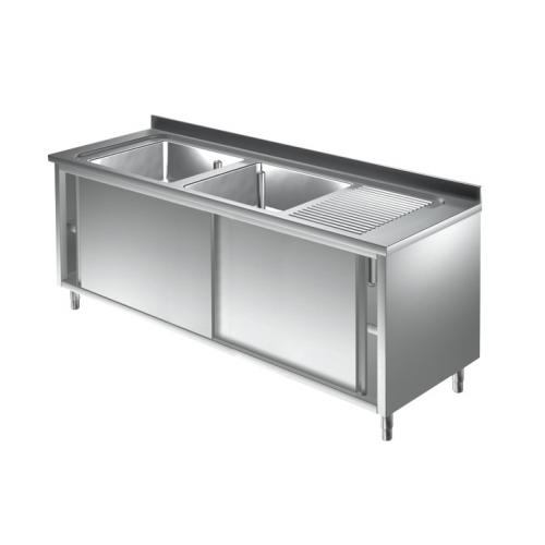 1800x700x880 mm - 2 Cuves de 500x500x300 mm - Plonge sur meuble + 1 égouttoir à gauche 1 1800x700x880 mm - 2 Cuves de 500x500x300 mm - Plonge sur meuble + 1 égouttoir à gauche