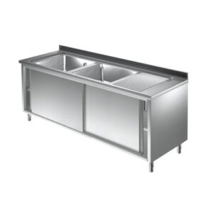 2000x700x880 mm - 2 Cuves de 600x500x300 mm - Plonge sur meuble + 1 égouttoir à gauche