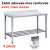 1000x600x880 mm - Table adossée en Inox renforcée avec claie basse