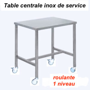 600x600x850 mm - Table centrale Inox de service roulante - 1 niveau