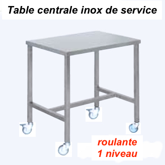 700x600x850 mm - Table centrale Inox de service roulante - 1 niveau 1 700x600x850 mm - Table centrale Inox de service roulante - 1 niveau