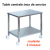 700x700x850 mm - Table centrale Inox de service roulante - 2 niveaux