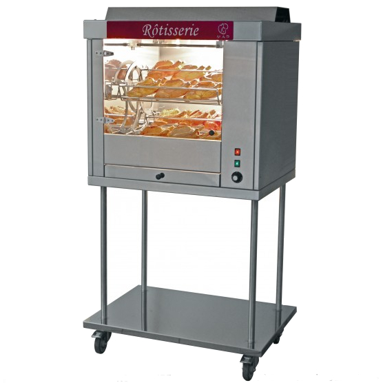 Rôtissoire électrique à Balancelles COMETE 4 sur chassis inox à roulettes - Triphasé 1 Rôtissoire électrique à Balancelles COMETE 4 sur chassis inox à roulettes - Triphasé
