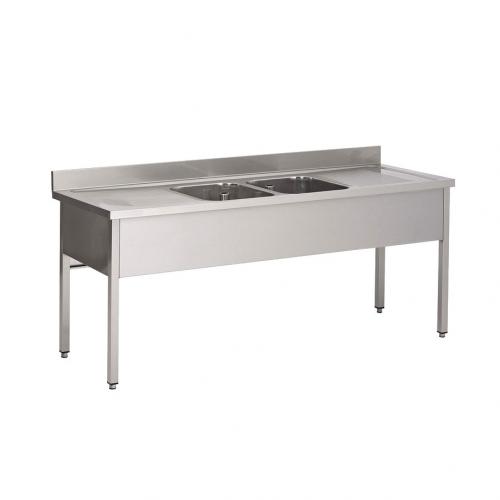 2400x700x880 mm - 2 Cuves de 600x500x300 mm - Plonge sur pieds + 2 égouttoirs droite & gauche 1 2400x700x880 mm - 2 Cuves de 600x500x300 mm - Plonge sur pieds + 2 égouttoirs droite & gauche