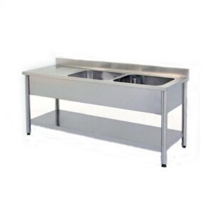 1600x600x880 mm - 2 Cuves de 400x500x300 mm - Plonge sur pieds avec étagère basse + 1 égouttoir à gauche